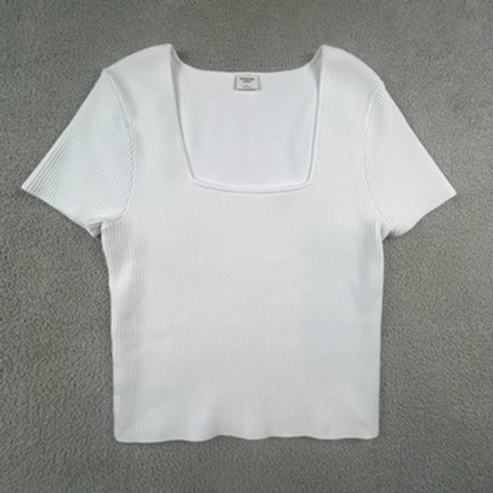 Abercrombie & Fitch Womens White Square Neck Short Sleeve Sweater Top‎ Large